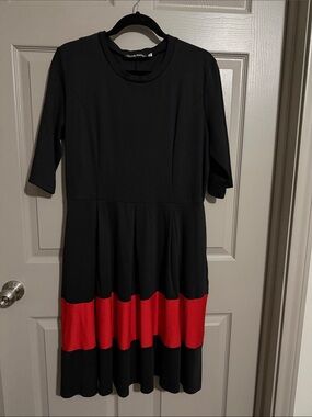 Black & Red Long Sleeve Fit-and-Flare Dress - Women's
